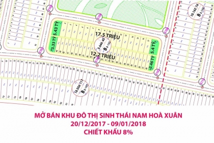 Mở bán block B2-104 & B2-105 B2-133 tại KĐT Nam Hoà Xuân, chiết khấu 8%. Lh 0905395818