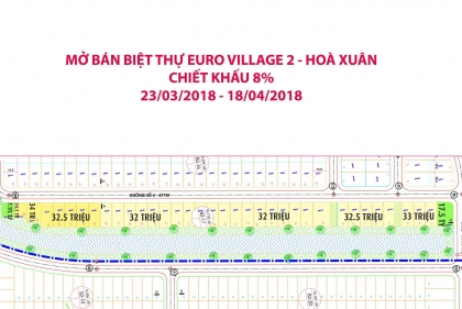 Sàn giao dịch BĐS Sunland mở bán BIỆT THỰ B2.17 Euro Village 2- Hoà Xuân. Chiết khấu 8%.