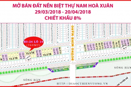 Cần bán Biệt Thự B3-24 lô 14 tại KĐTST Nam Hoà Xuân, chiết khấu 8%