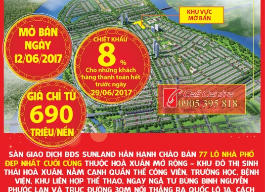 Mở bán 77 lô block mới tại khu đô thị sinh thái Hoà Xuân, chiết khấu 8%
